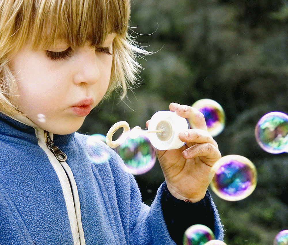 The soap bubbles in this photograph are caused by cohesive forces among molecules in liquids.