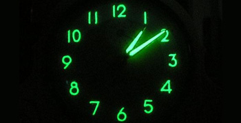 Radium used in self luminescence clock dial.