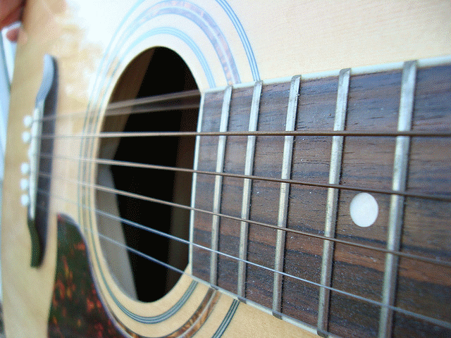 A guitar string can vibrate with fundamental frequency and corresponding harmonics