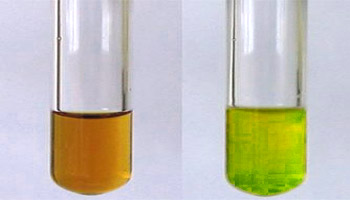 Reduction of Acidified Potassium dichromate (red) to Cromic Sulphate (green) 