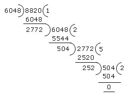 H.C.F. of 6048 and 8820 by division method